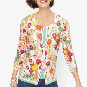New Talbots size XL Colorful Floral Abstract Light Weight Knit Button Cardigan